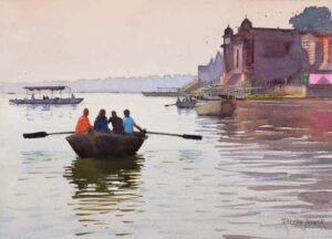 Painting of benaras with watercolour on paper