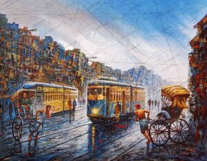 Painting of Kolkata street on canvas