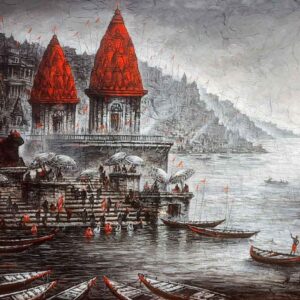 Painting of Benaras Ghat on canvas