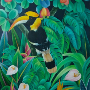 Painting of flora and fauna on canvas