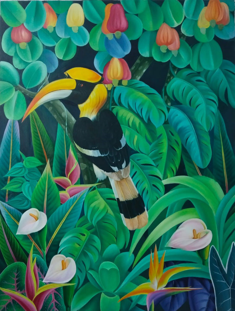 Painting of flora and fauna on canvas