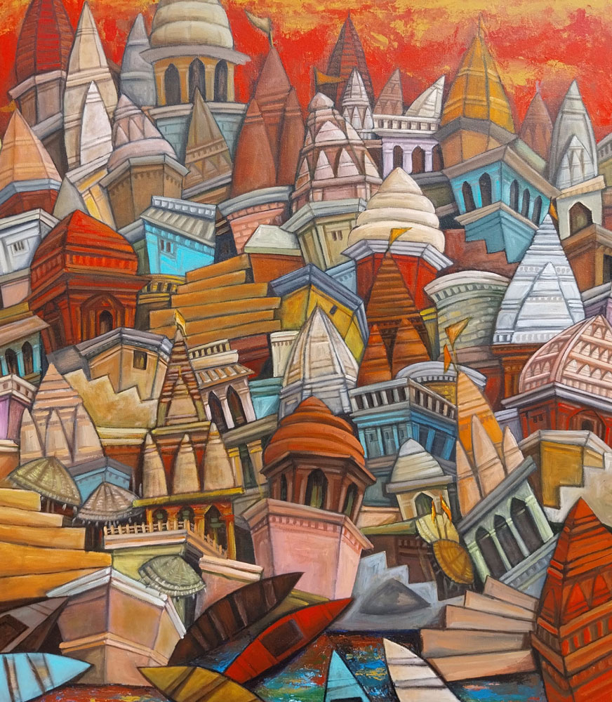 Painting of Benaras on canvas