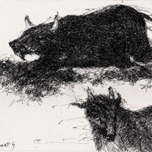 Painting of bull with pen and ink on paper