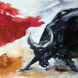 Painting of bull with mixed media