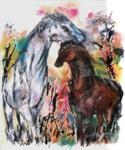 Painting of horses on paper