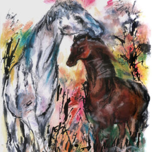Painting of horses on paper