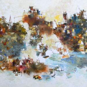 Painting of Benaras in abstract style with oil on canvas