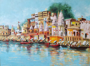 Painting of Benaras Ghat on canvas