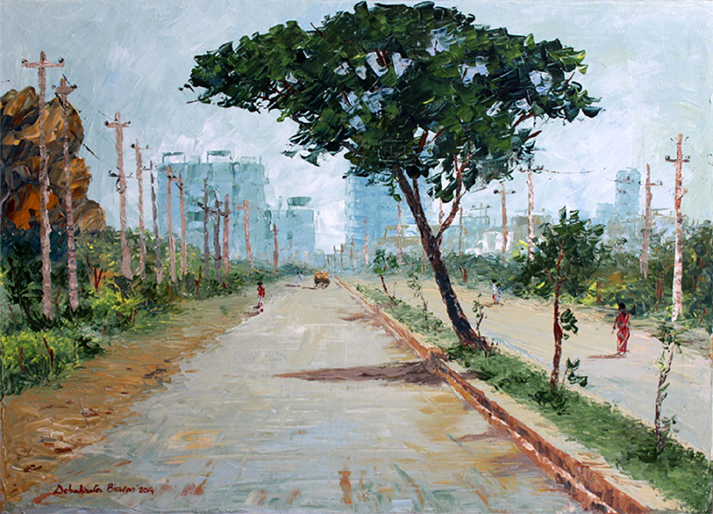 Painting of Hyderabad cityscape on canvas