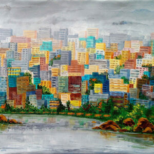 Painting of Hyderabad cityscape on canvas