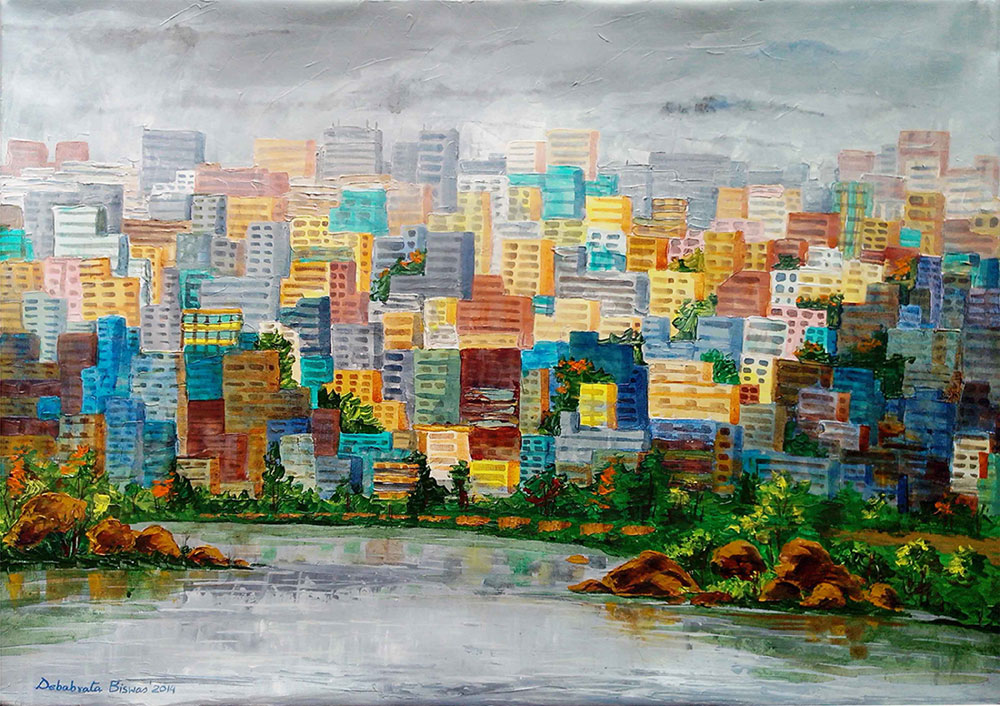 Painting of Hyderabad cityscape on canvas