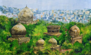 Painting of Hyderabad cityscape on canvas