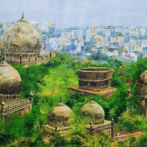 Painting of Hyderabad cityscape on canvas