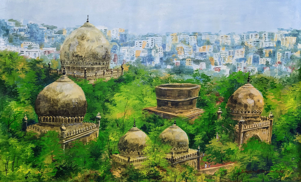 Painting of Hyderabad cityscape on canvas