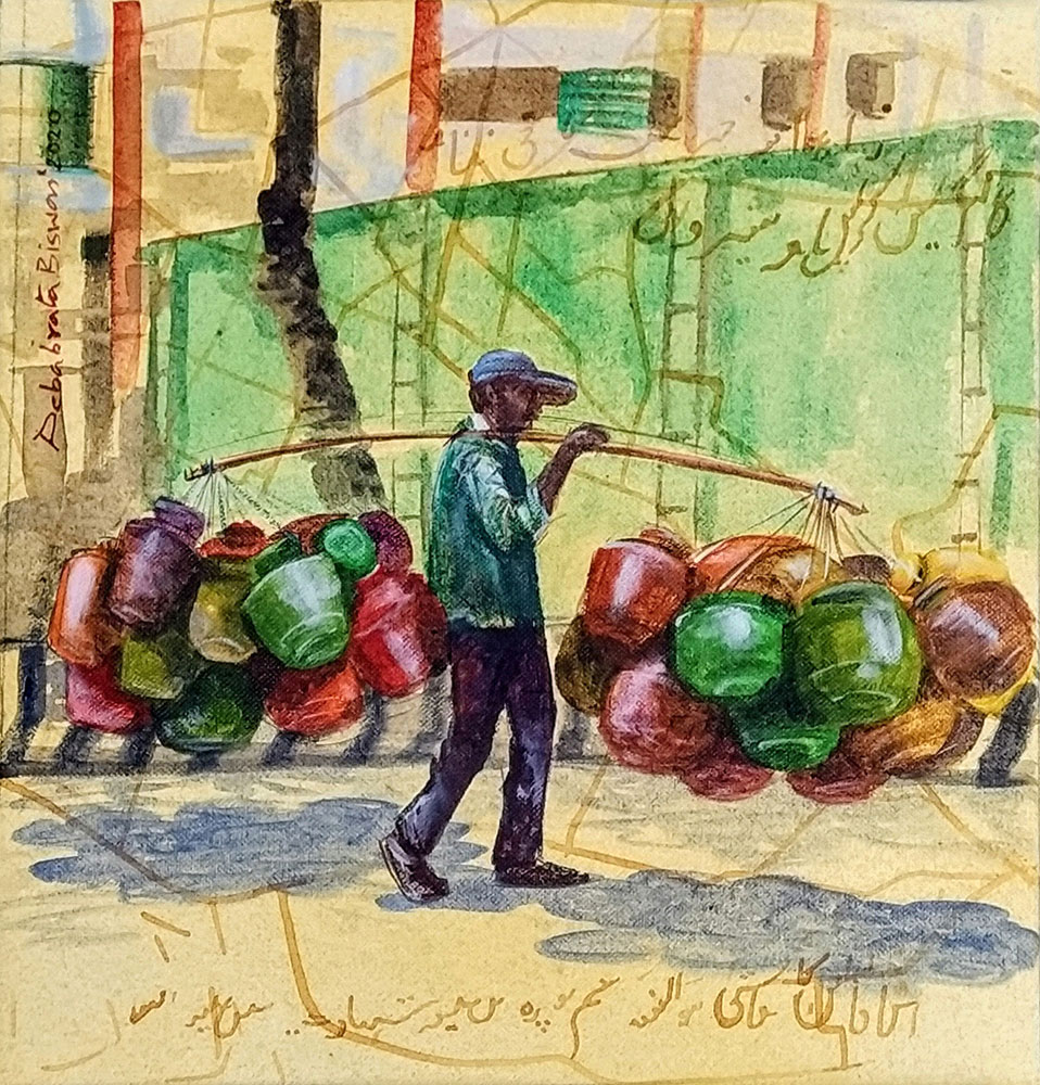 Painting of city life on canvas in Hyderabad