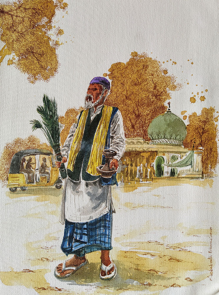 Painting of city life on canvas in Hyderabad