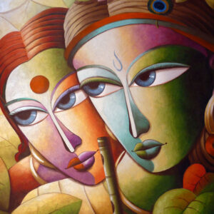 Painting of Radha and Krishna on canvas