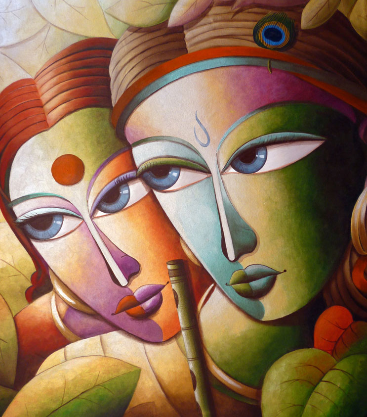 Painting of Radha and Krishna on canvas