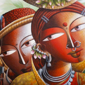 Painting of Santhal lovers on canvas