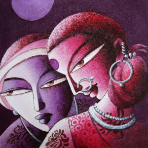 Painting of Santhal lovers on canvas