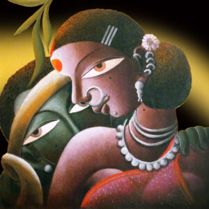Painting of Santhal lovers on canvas