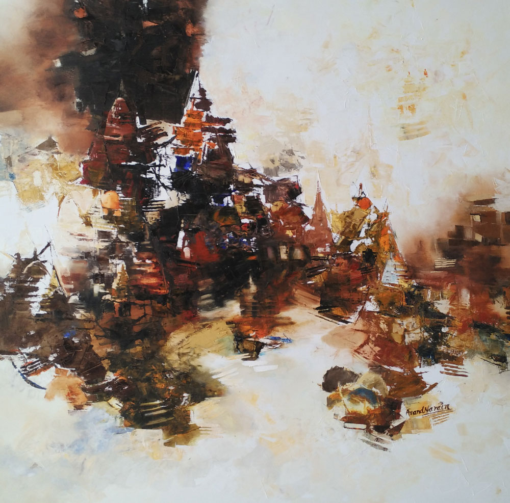 Abstract style Benaras with oil on canvas