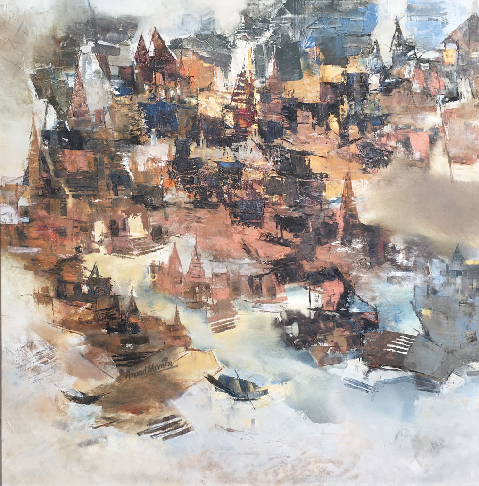 Painting of Benaras in abstract style on canvas