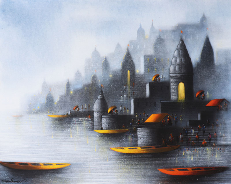 Painting of Benaras on canvas