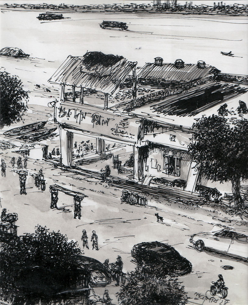 Painting of Kolkata with pen and ink on paper