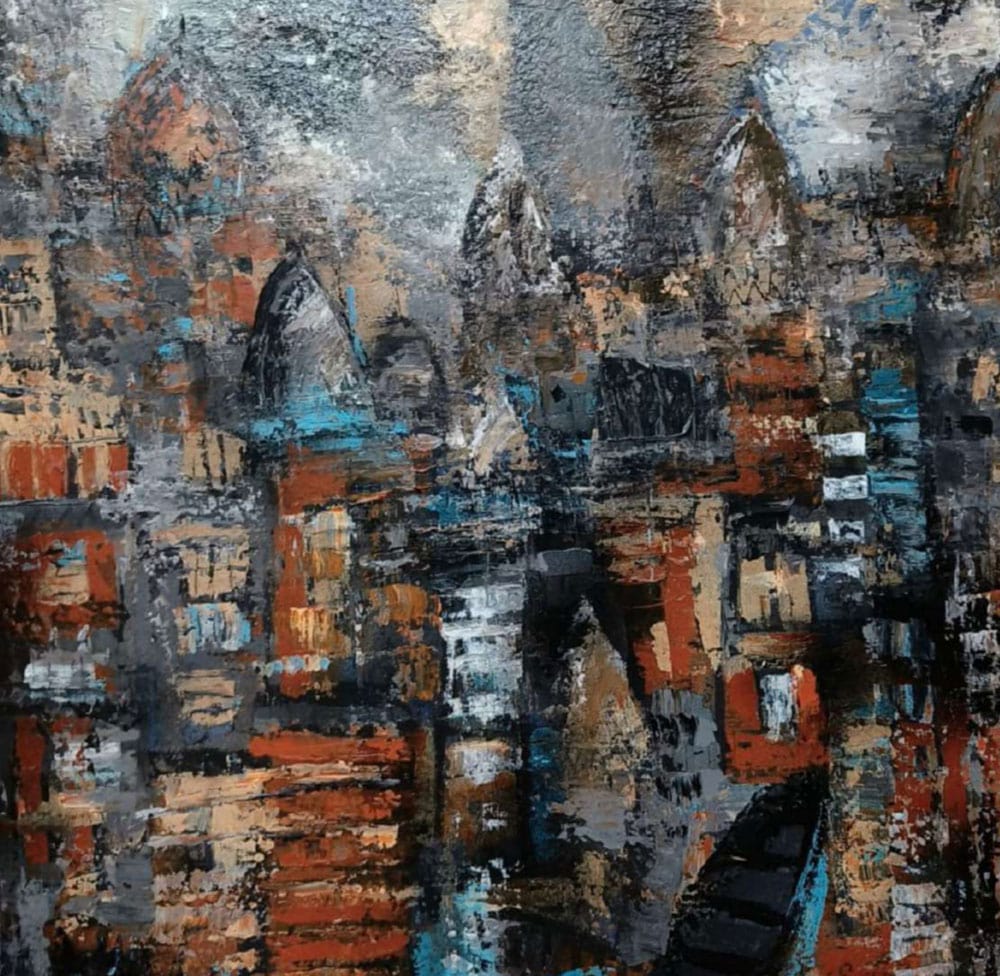 Abstract landscape painting with acrylic on canvas