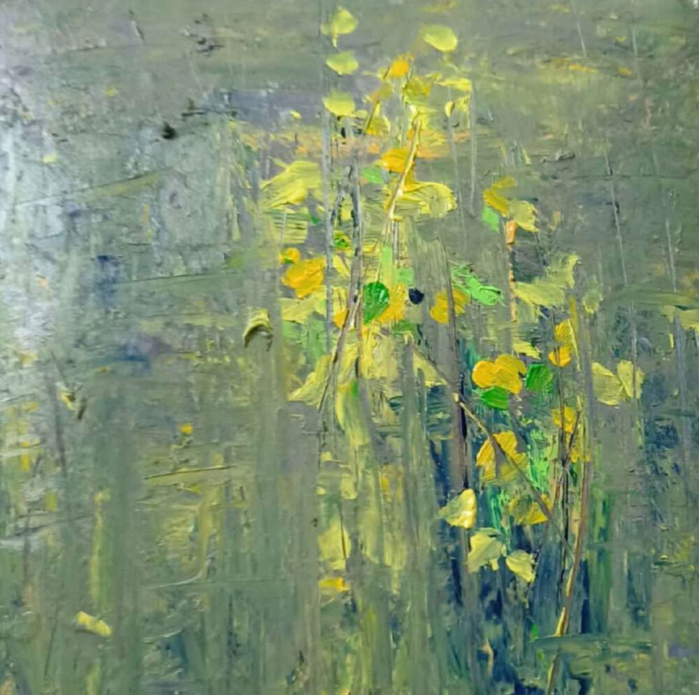 Abstract landscape painting with acrylic on paper