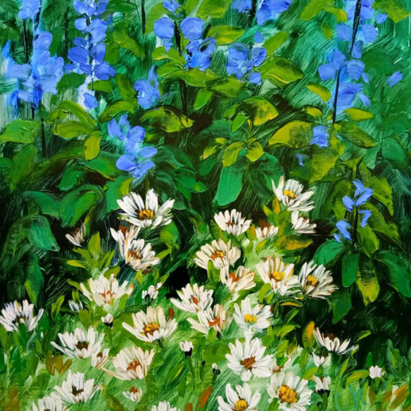 Painting of flowers with oil on canvas