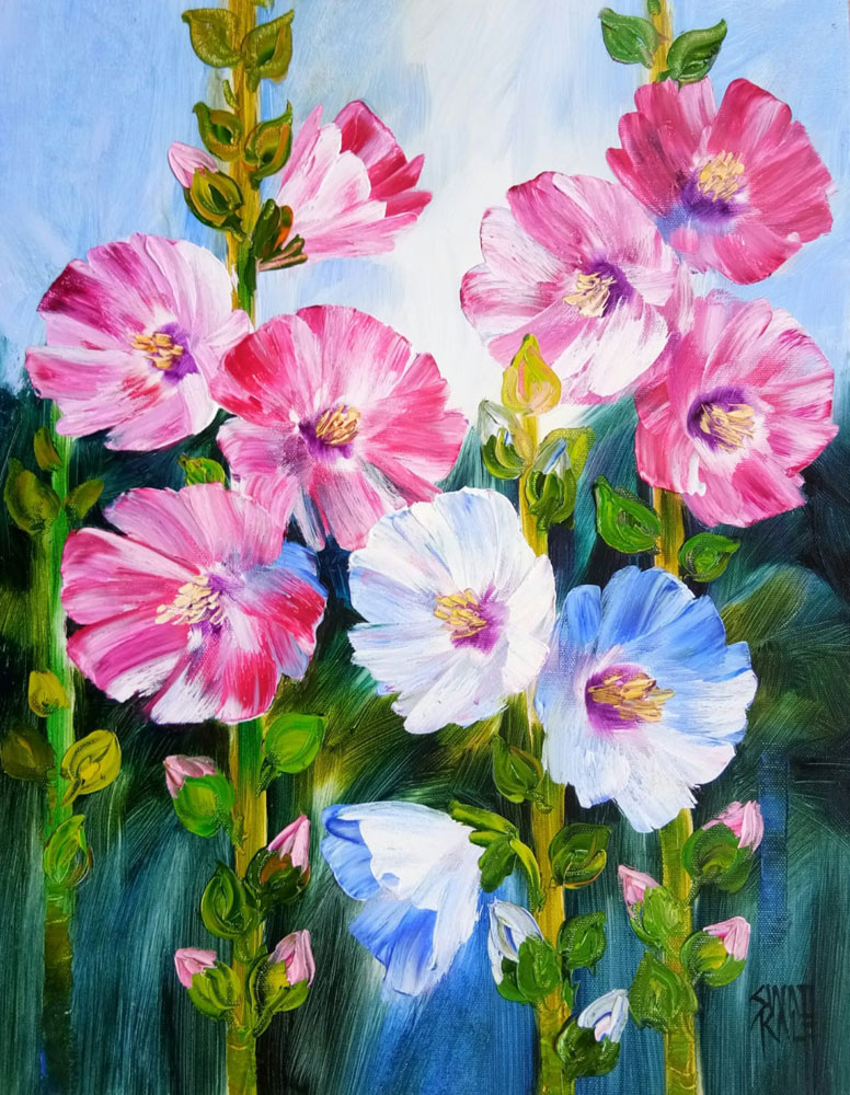 Painting of flowers with oil on canvas