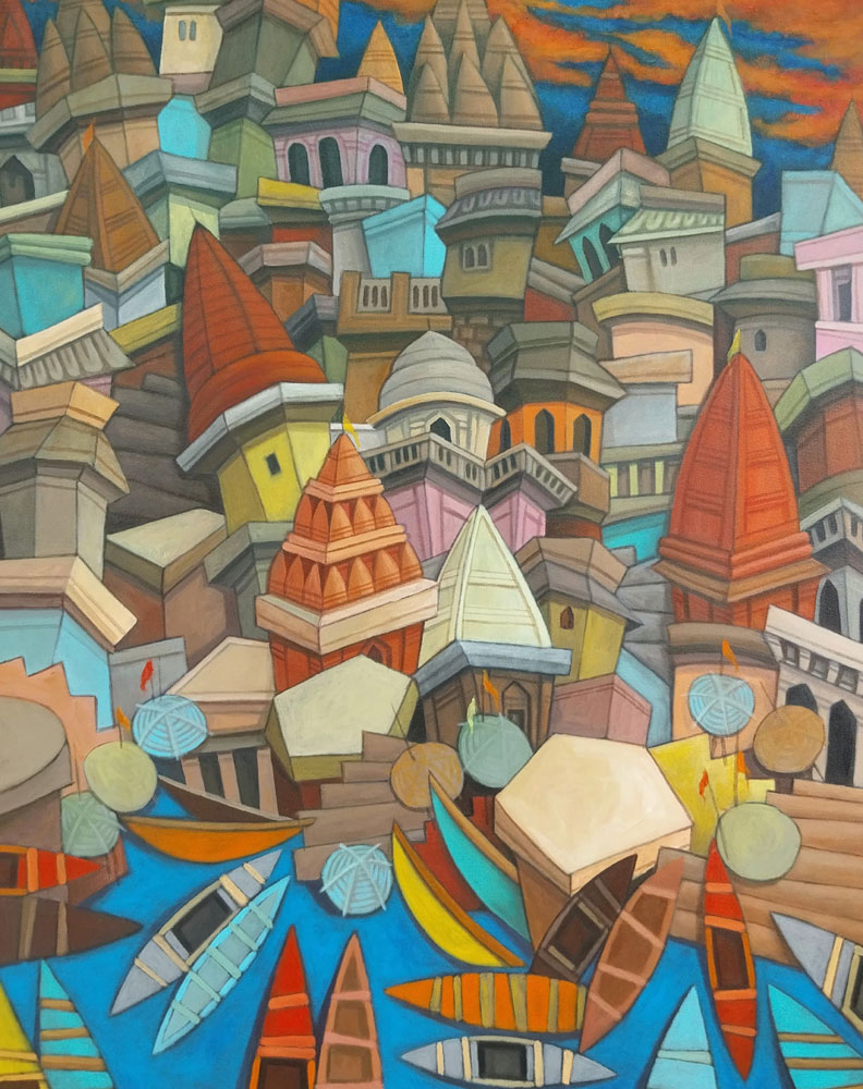 Abstract Benaras painting on canvas
