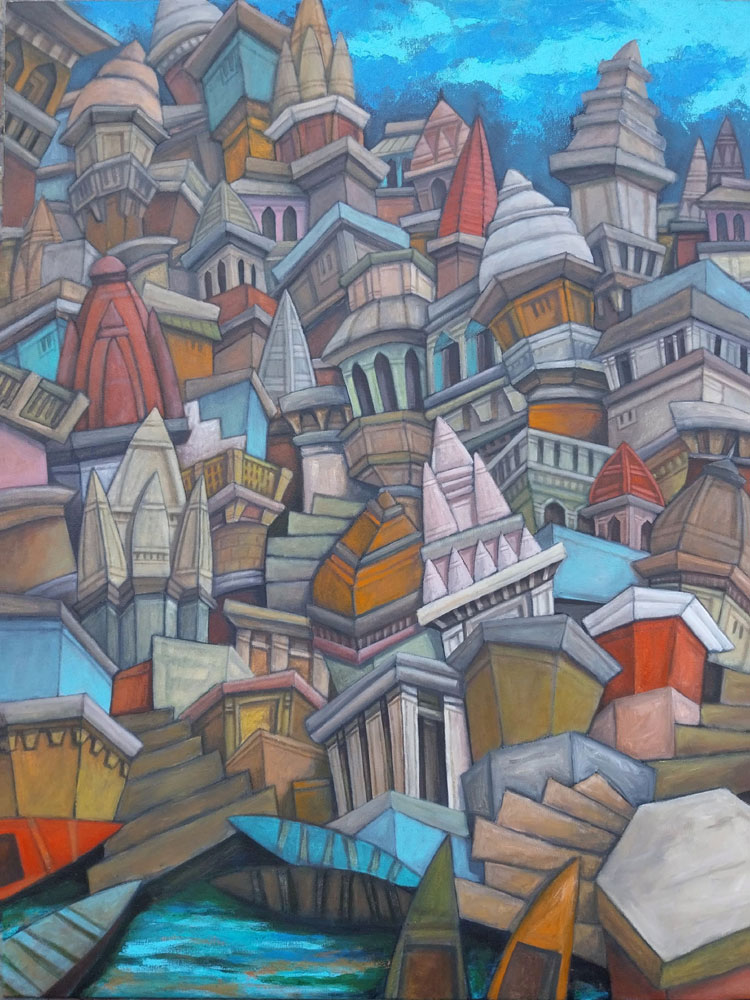 Abstract Benaras painting on canvas
