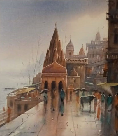 Watercolour on paper of Benaras
