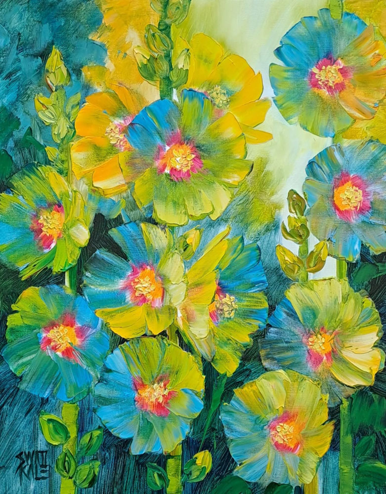 Painting of flowers with oil on canvas