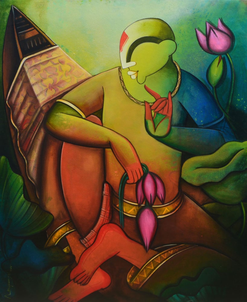 Painting of man on canvas