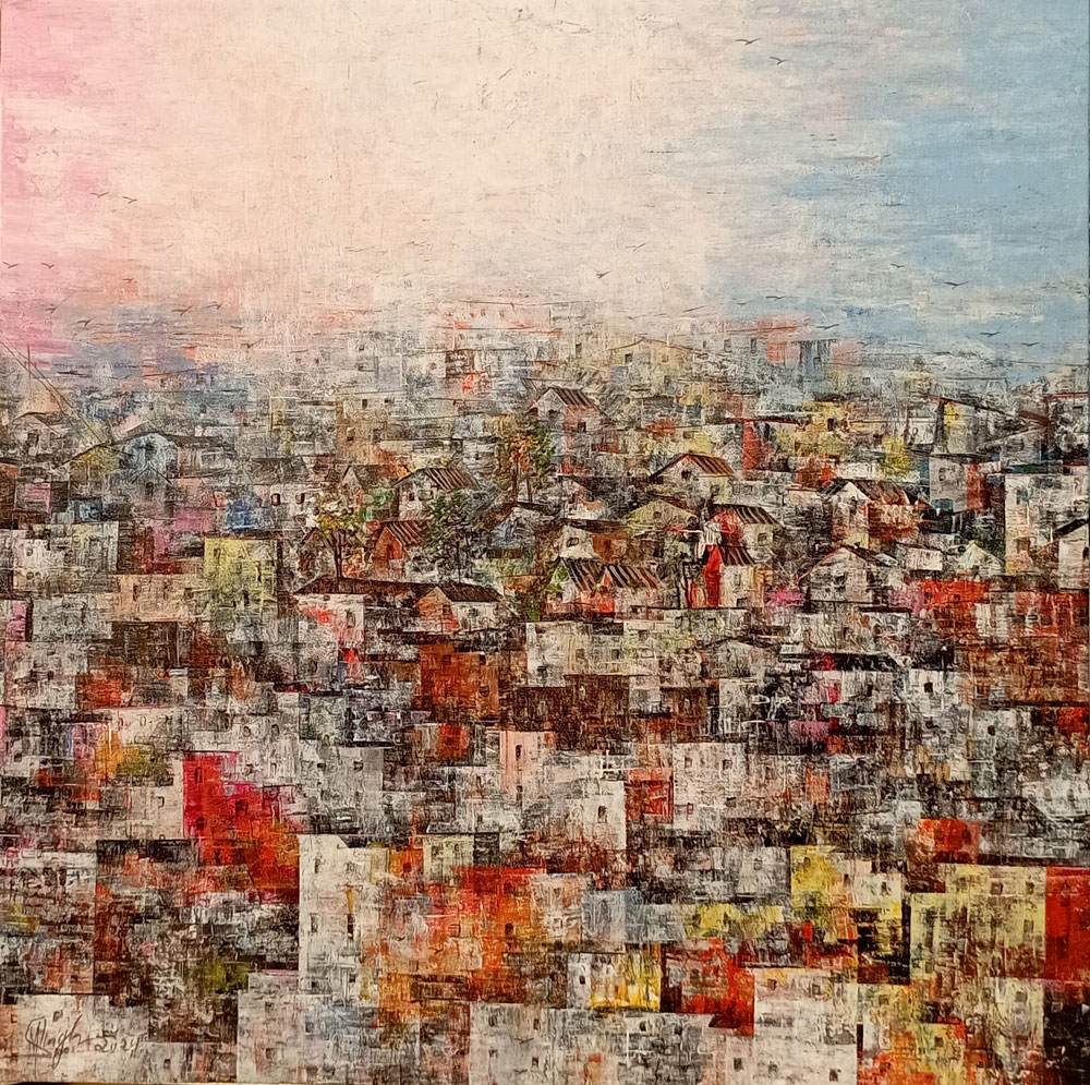 Abstract art with acrylic on canvas
