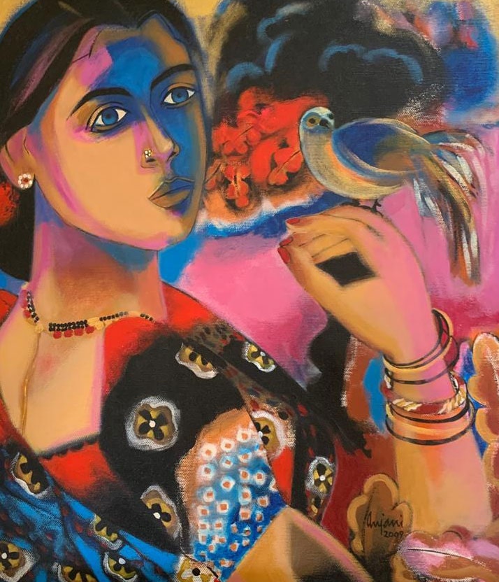 Painting of woman on canvas