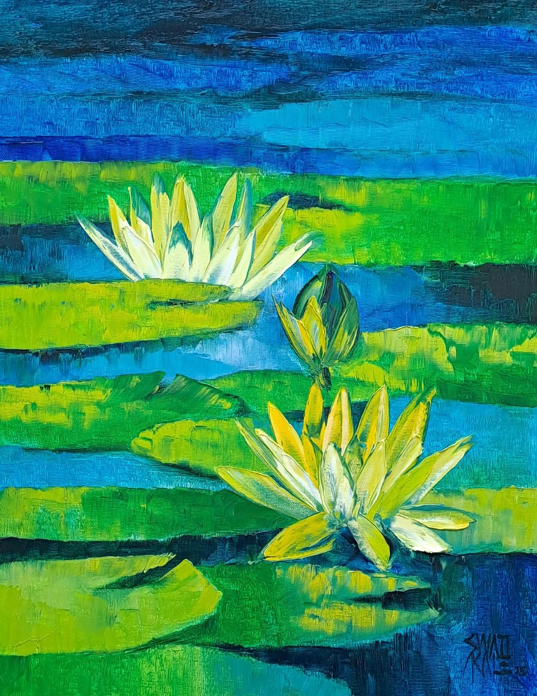 Painting of flowers with oil on canvas