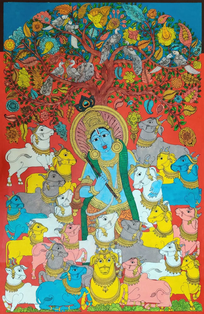 Krishna in kalamkari style on canvas