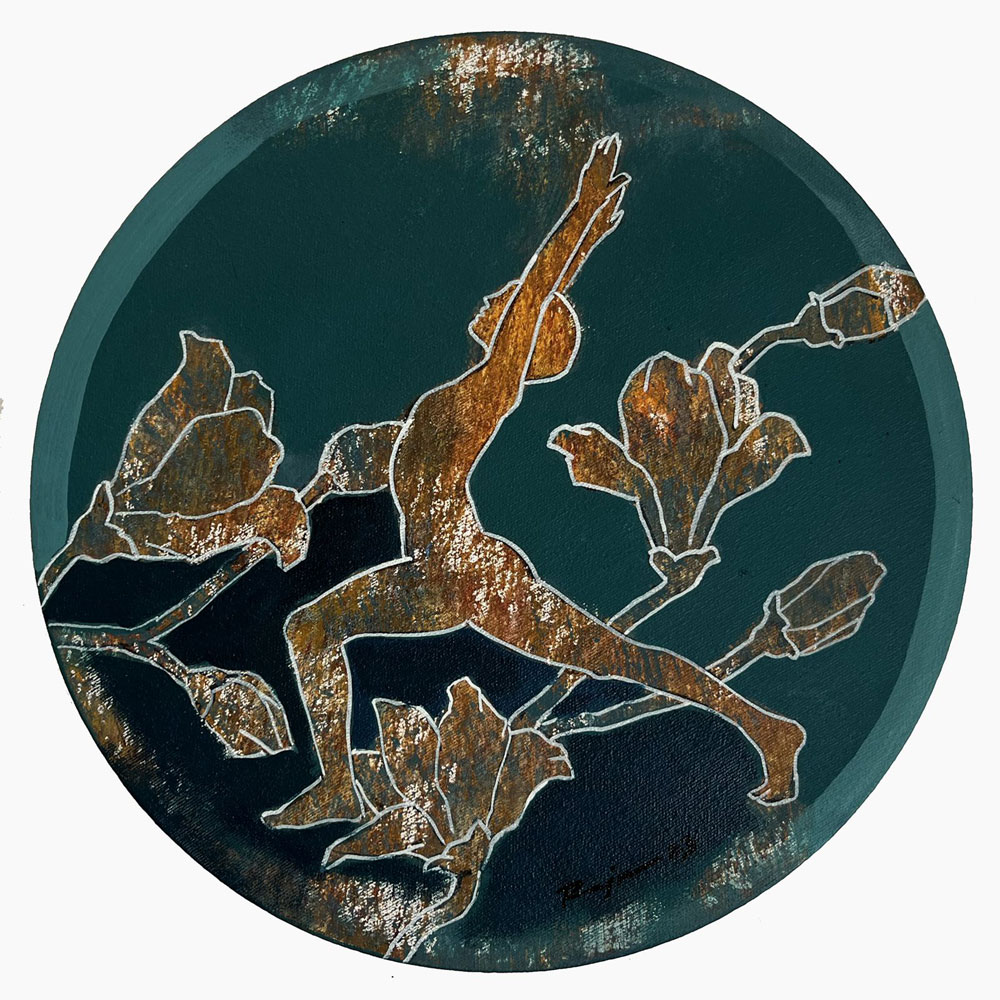 Painting on canvas of figuratives in meditation