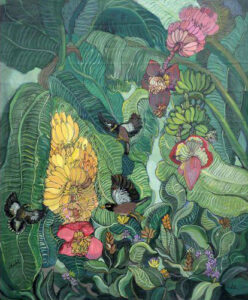 Painting of fauna and flora on canvas