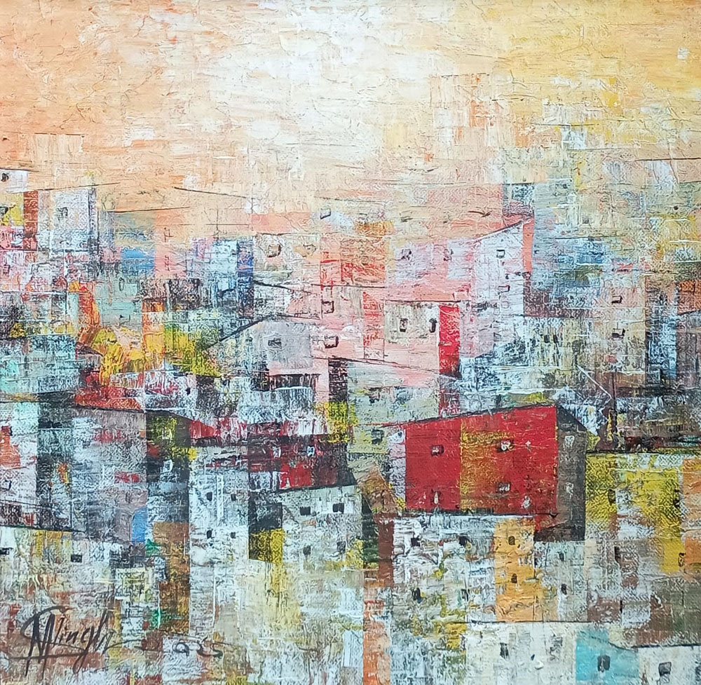 Painting of abstract work with acrylic on canvas