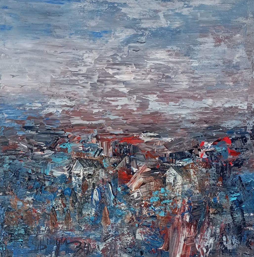 Painting of abstract work with acrylic on canvas