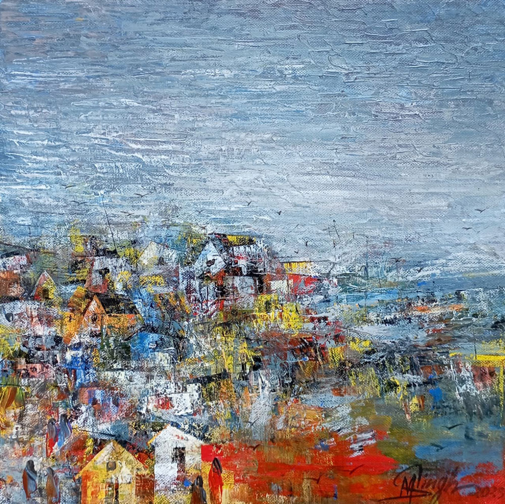 Painting of abstract artwork with acrylic on canvas