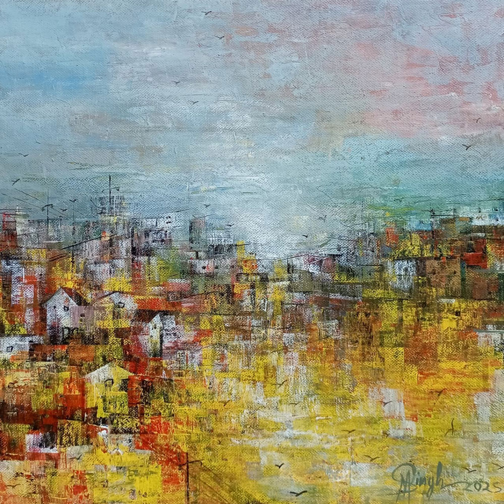 Painting of abstract artwork with acrylic on canvas