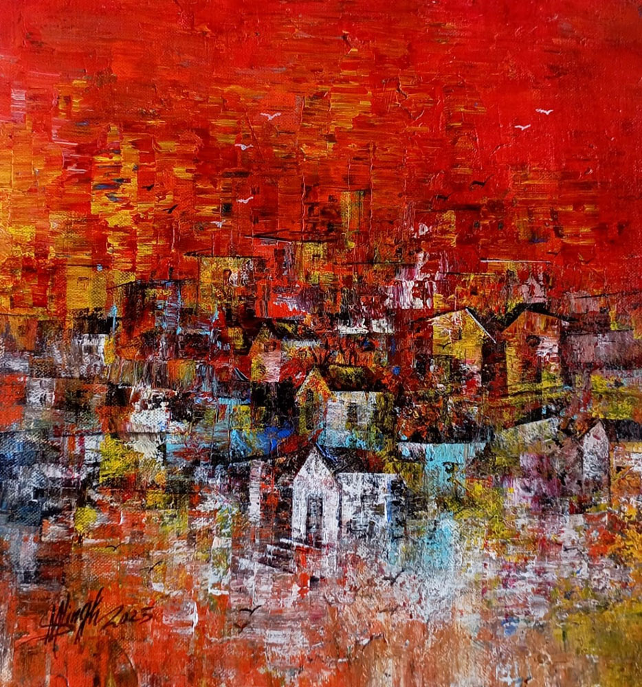 Painting of abstract artwork with acrylic on canvas