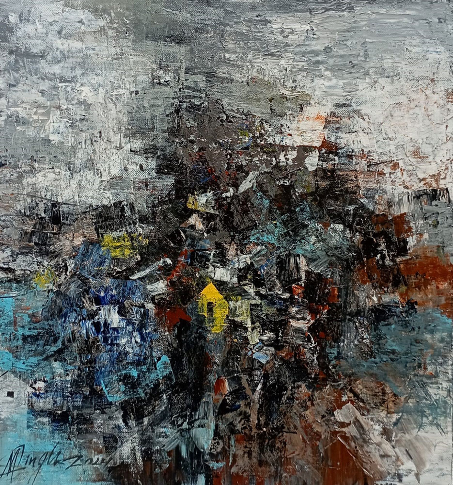 Painting of abstract artwork with acrylic on canvas